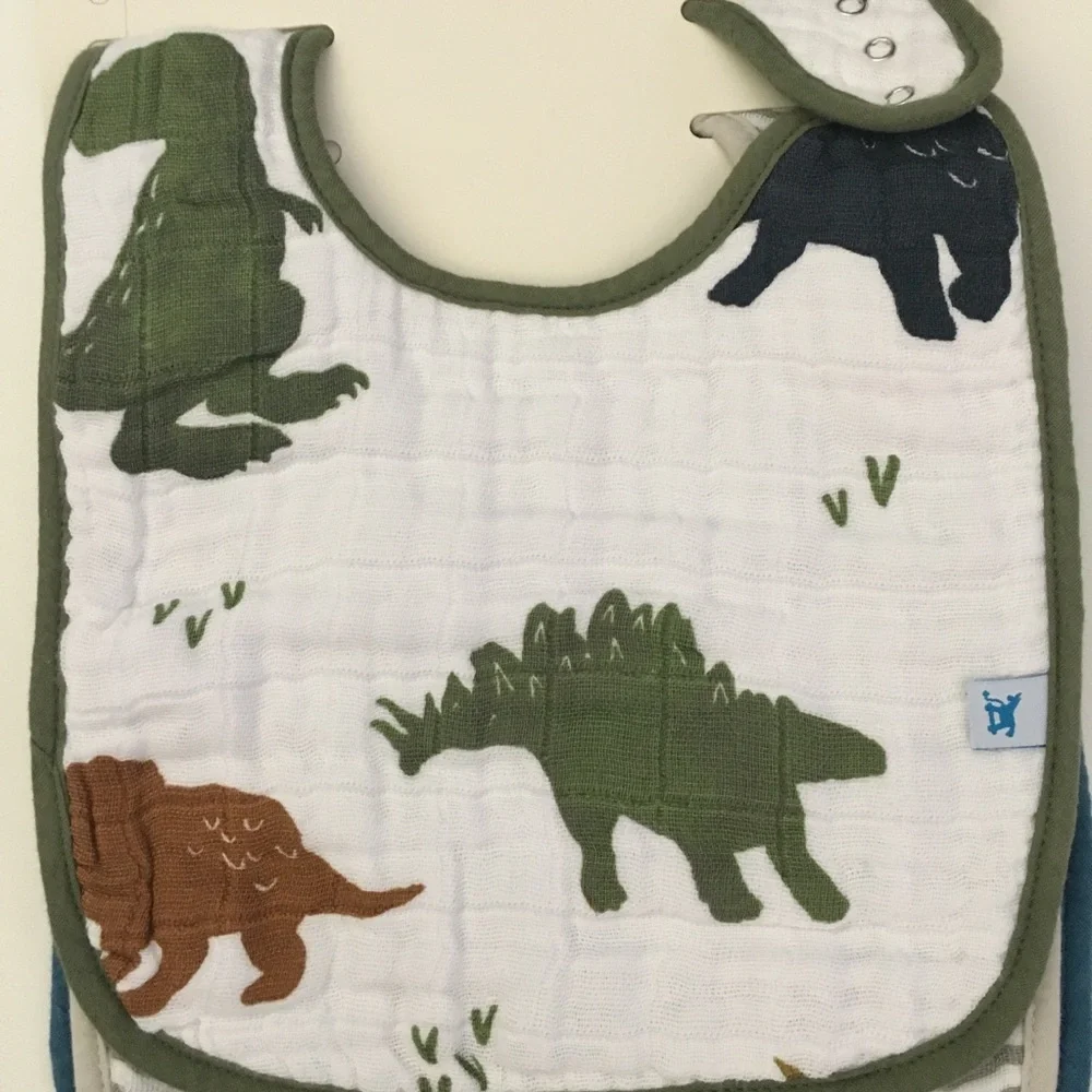 Cotton Muslin Baby Bibs Set of 3 Dinosaurs, Stripes Solid NEW | Little Unicorn